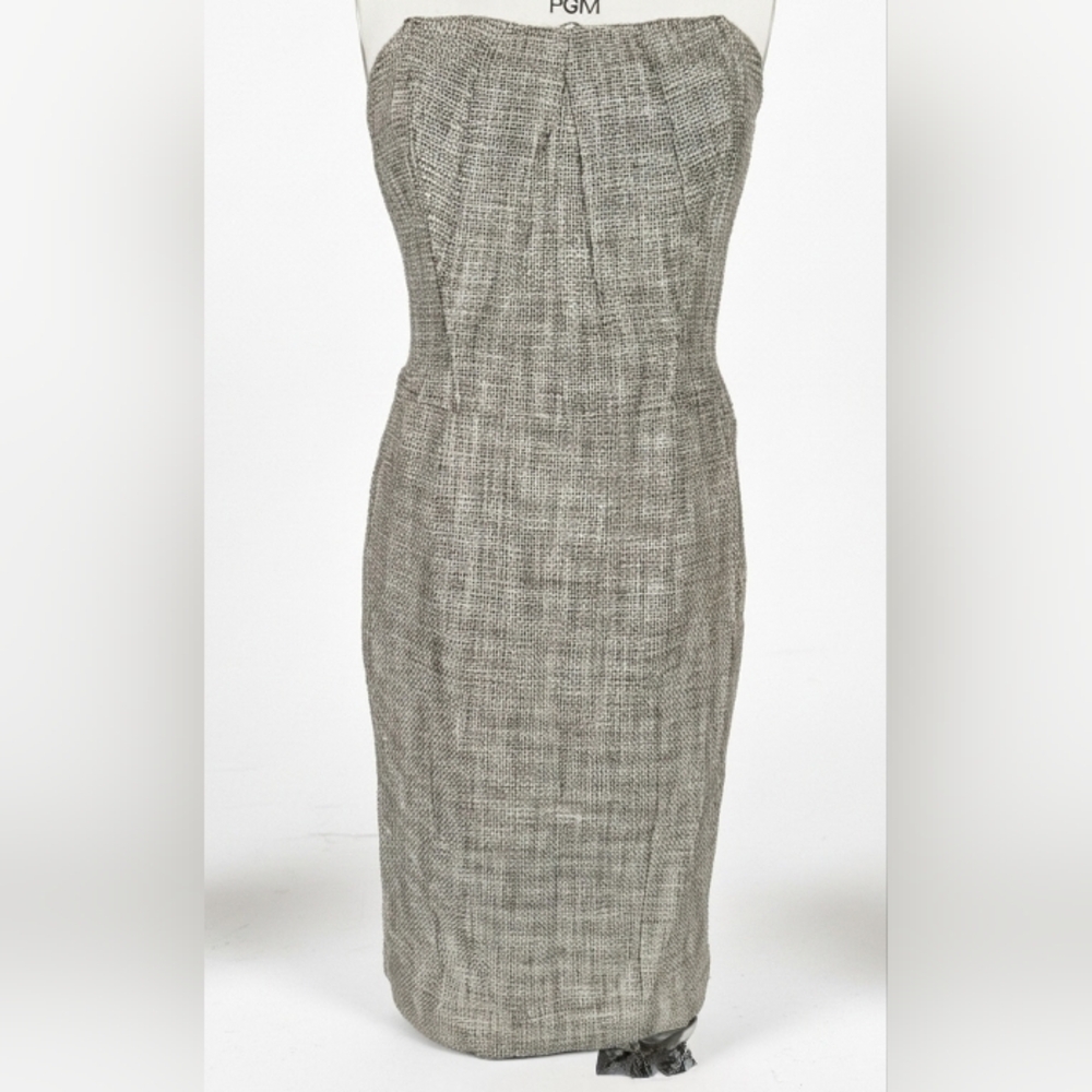 Newport News Chic Strapless Beige And Black Tweed Midi Dress
